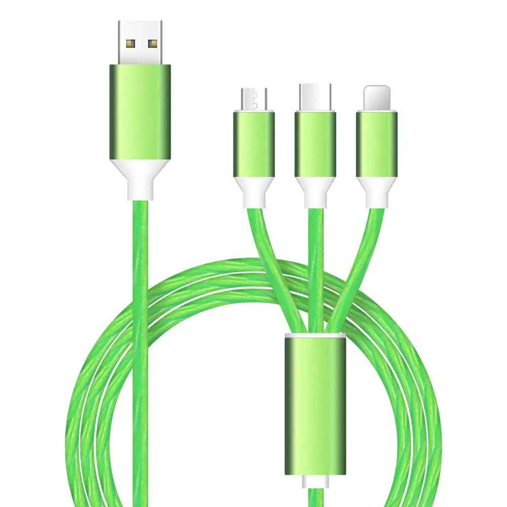 Factory Price led Light Up 3 in 1 Multi USB Universal Flowing LED Phone Charge Cable 3in1 Multi Function Cell Phone Charger Cord