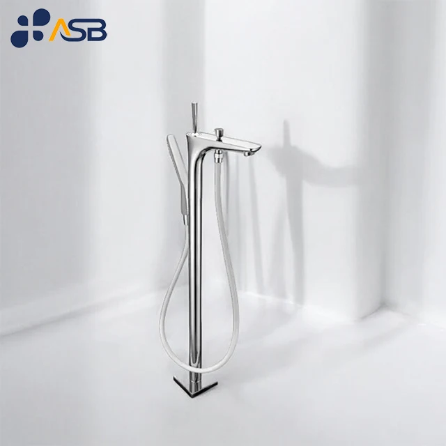 Freestanding Floor Mount Tub Bath Filler Faucet With Hand Shower