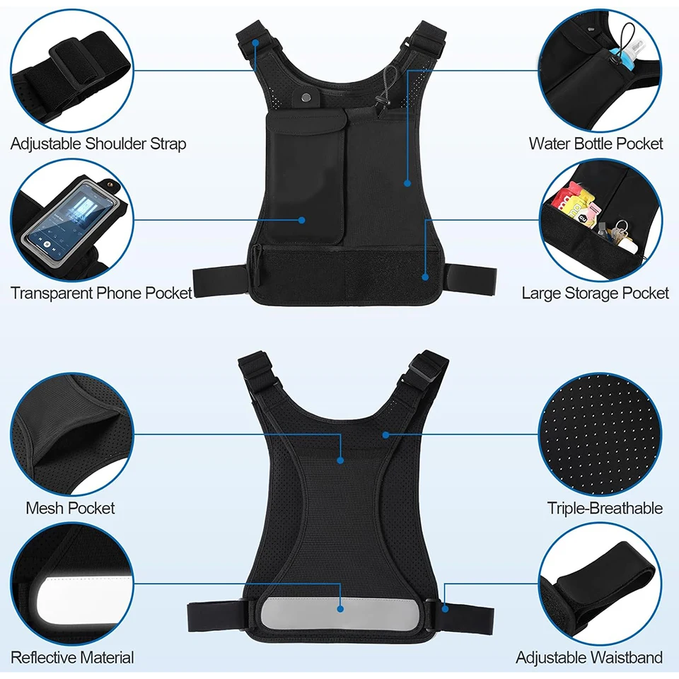 Fashion Lightweight Breathable Running Backpack Adjustable Waistband Reflective Hydration Vest With Water Bottle Pocket