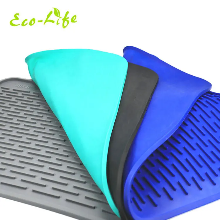 Eco-Life Extra Large Kitchen Counter Silicone Utensils Dishes Drying Mat Silicone Foldable Trivets