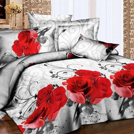 Cheap Red Rose Print 3D Flower Bedding Pillowcase Duvet Cover 4 Piece Microfiber Bed Sheet Sets