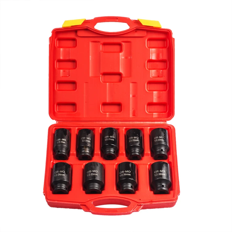 heavy duty auto repairing tools 9pcs deep impact socket wrench set 1/ 2 inch drive axle hub nut kit