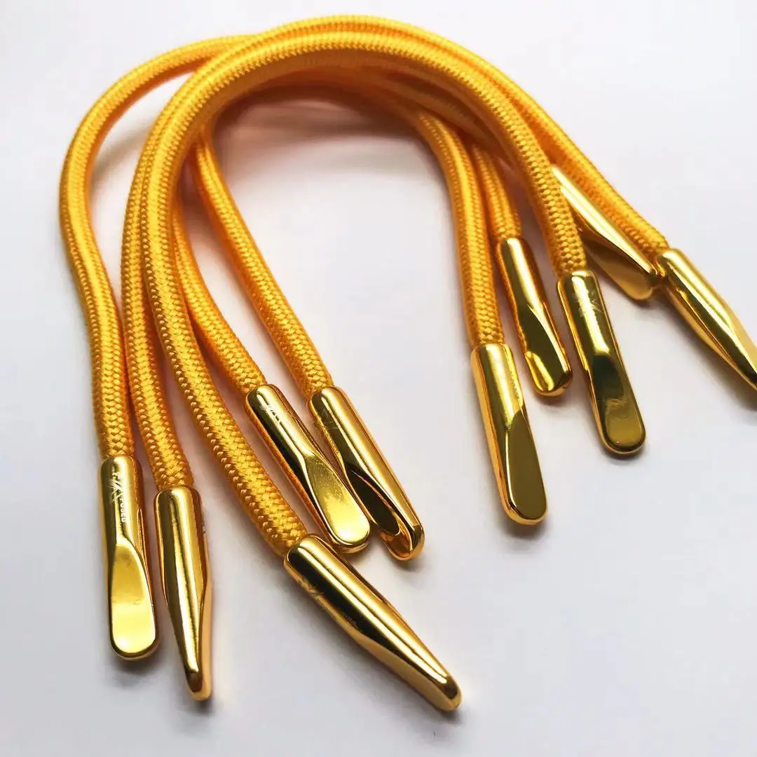 5mm high quality luxury round polyester  drawstring cord with laser logo metal aglets.