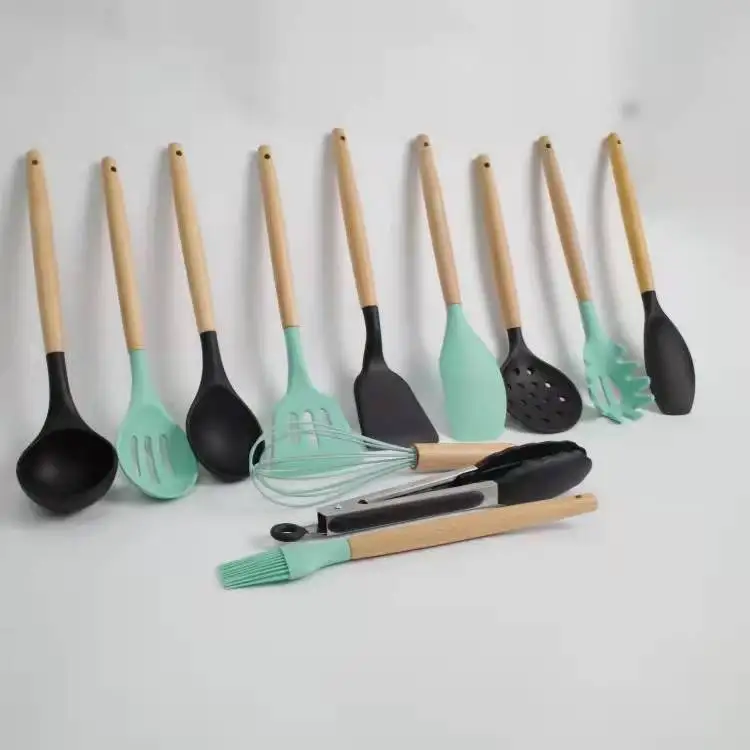 Wooden Handle Versatiles Smart accessories Bamboo Household Used Silicone Wooden Kitchen Utensils Utensil Set Cooking Tools