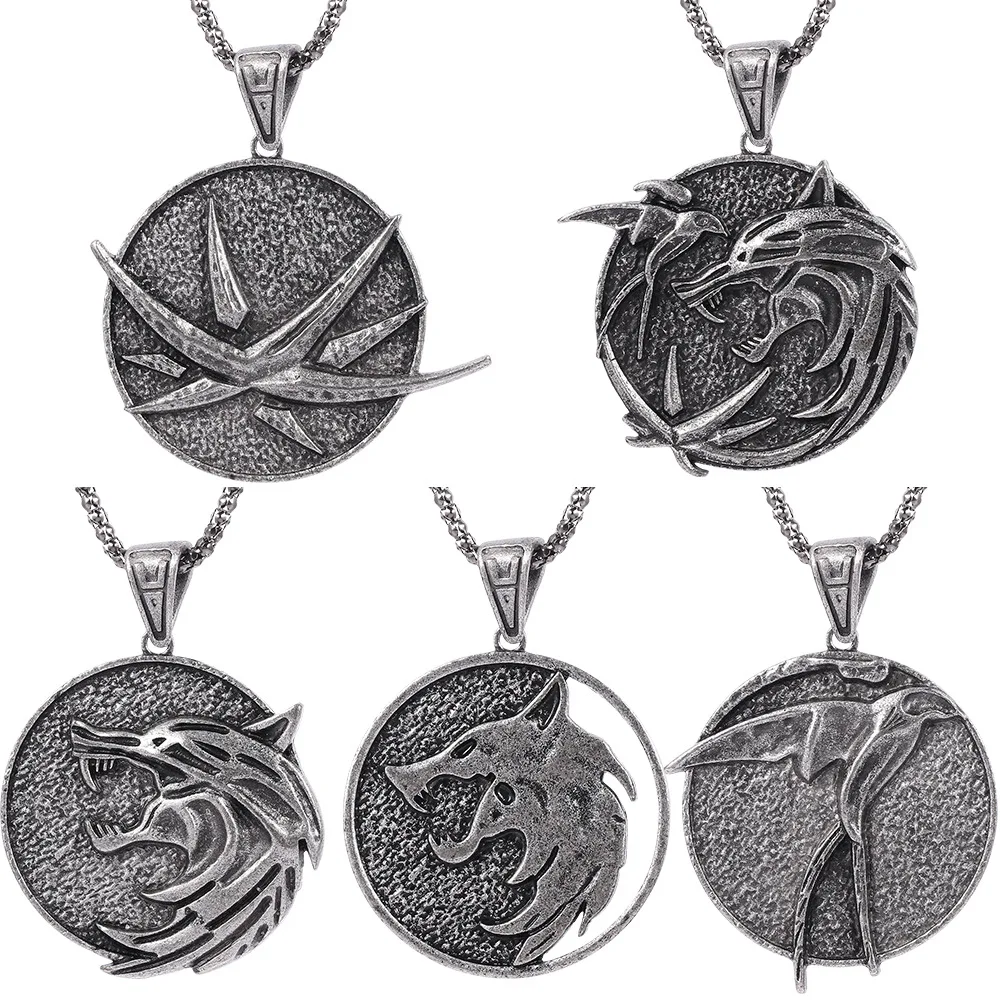 Hot Sale Pendant Wizard Witcher 3 Medallion Pendant Necklace The Wolf Head Necklace U Pick Color Halloween Necklace & Pendants
