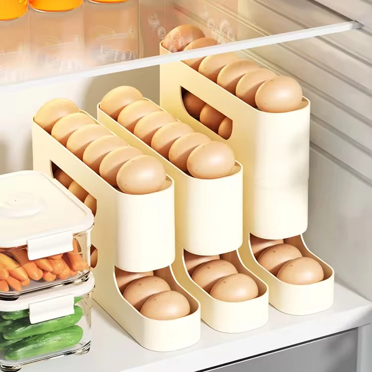 New Style Eggs Holder Egg Dispenser For Refrigerator Kitchen Automatic Rolling Egg Trays