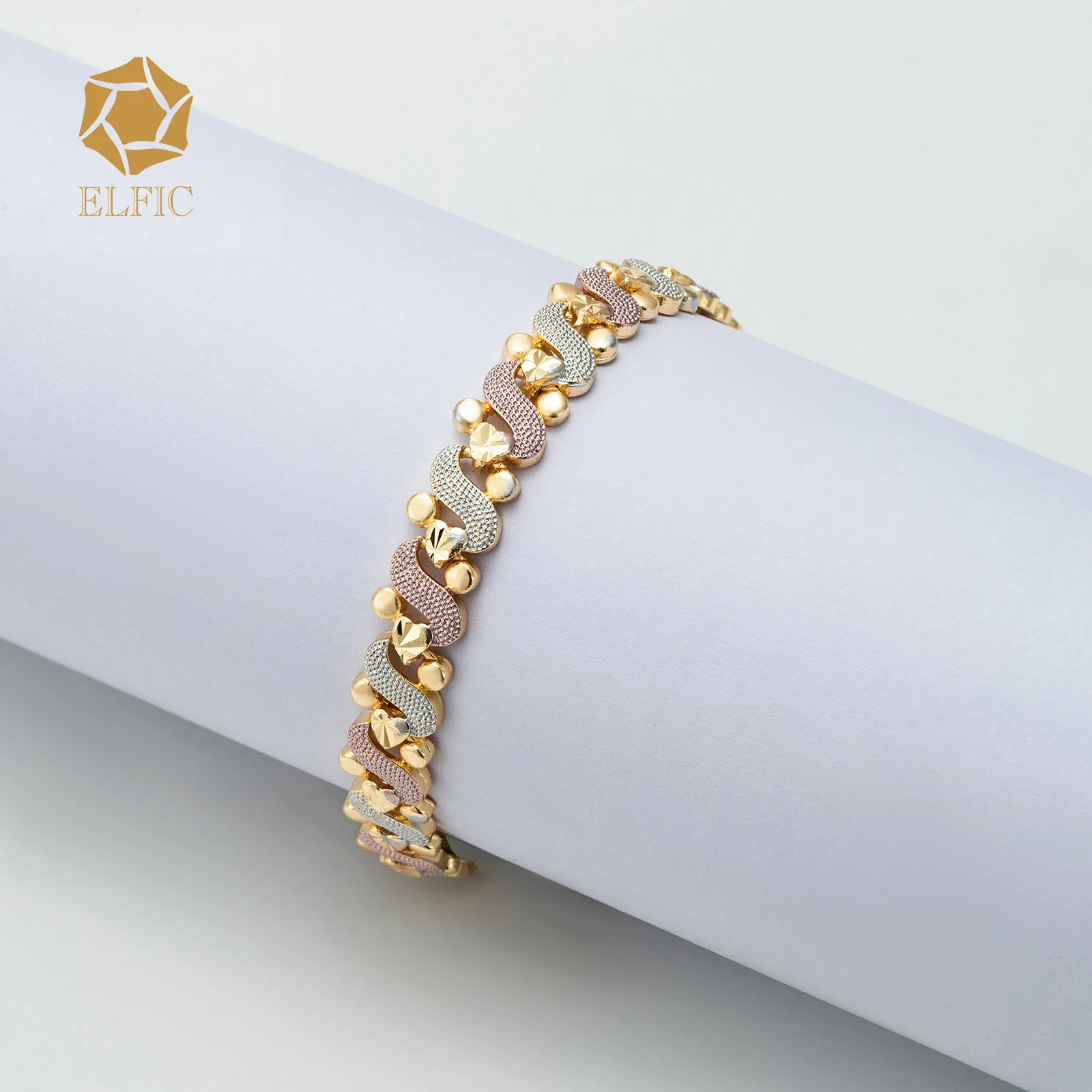 Elfic American and dubai best selling jewelry 18K Gold Plated simple Bracelet hollow Bracelet for men women