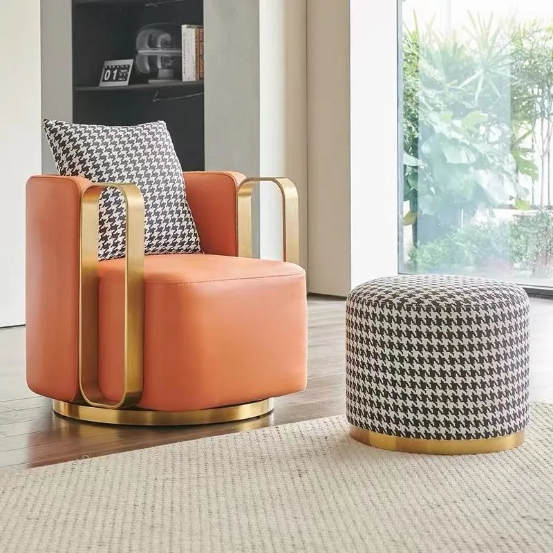 Luxury single sofa chair Nordic living room rotatable lazy chair modern minimalist leather chair