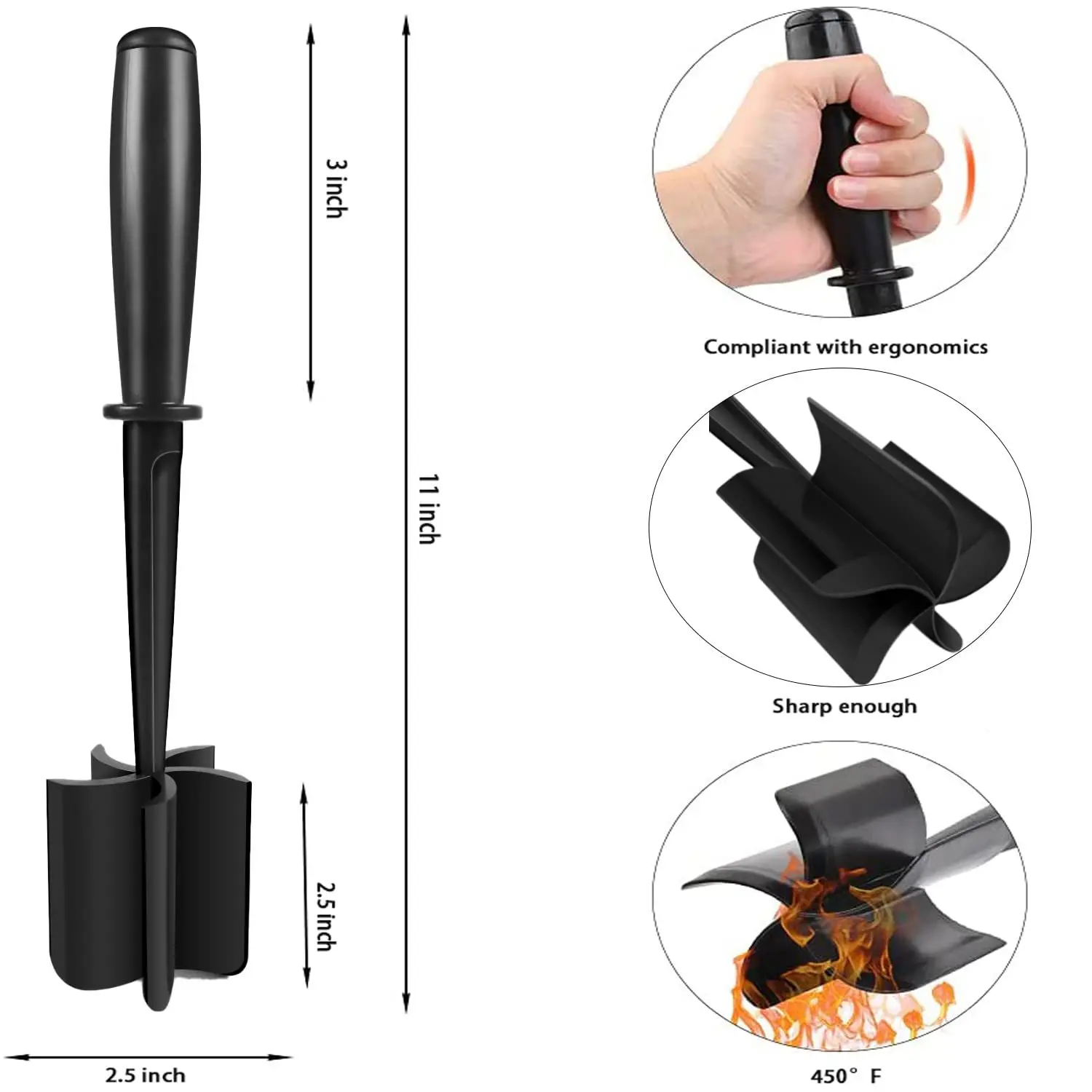 Meat Chopper 5 4Curve Blades Ground Beef Masher Heat Resistant Meat Masher Tool Nylon Hamburger Non-scratch Chopper Utensil