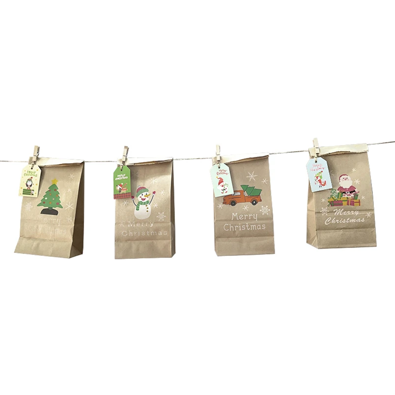 New Design Wholesale Advent Calendar Bags Custom Christmas Advent Calendar Packaging Bag Biscuit Packaging Food Paper Bag