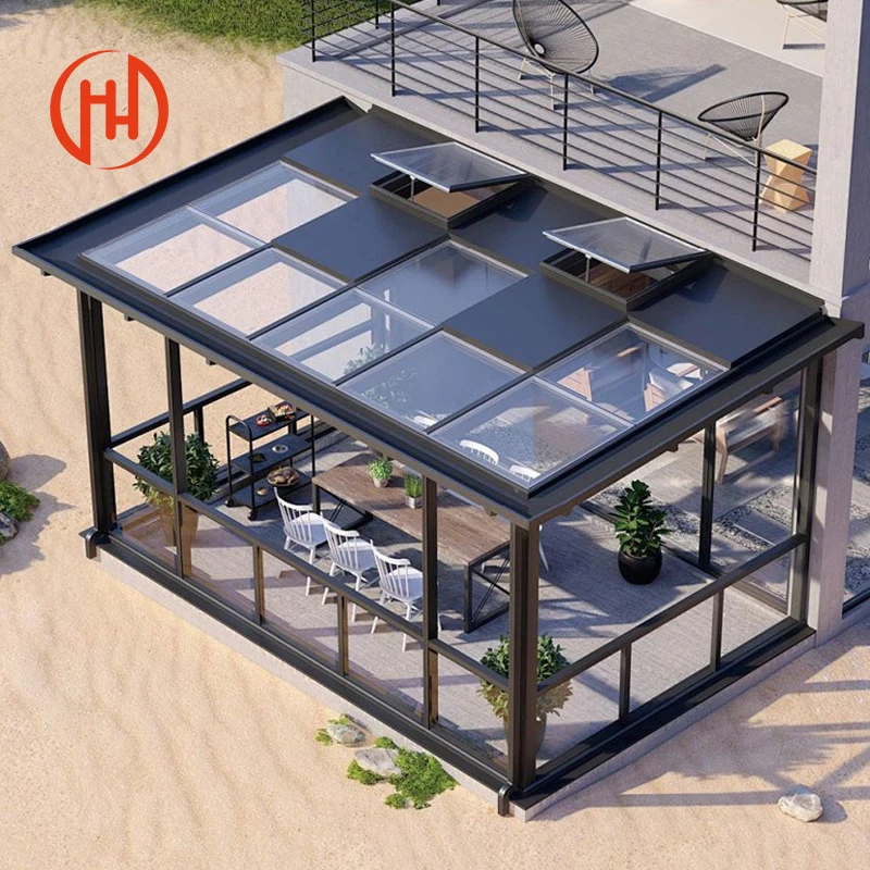 Wholesale Outdoor Garden Sunroom Tempered Glass Small Tiny House Sunny Villa Aluminum Frame Sunshine Glass Sunrooms