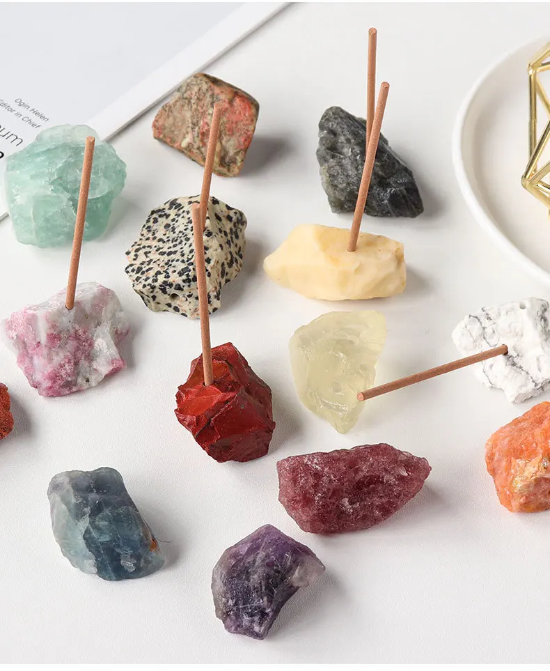 Ywbeyond Rough Crystal Stone Incense Stick Holder Raw Stone Healing Crystal Stone Incense Burner for Yoga Meditation