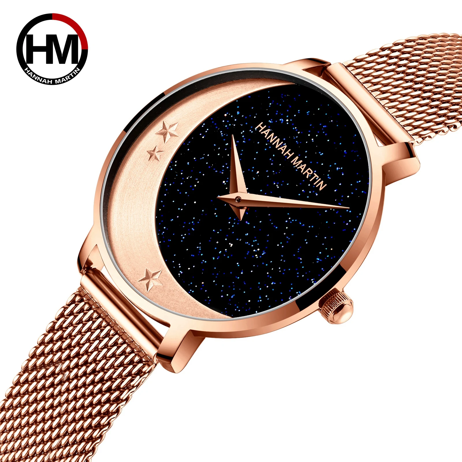 Hannah Martin New Design Model Japan Quartz Movement Stainless Steel Wristwatch Moon Stars Night Flash Watches for Women