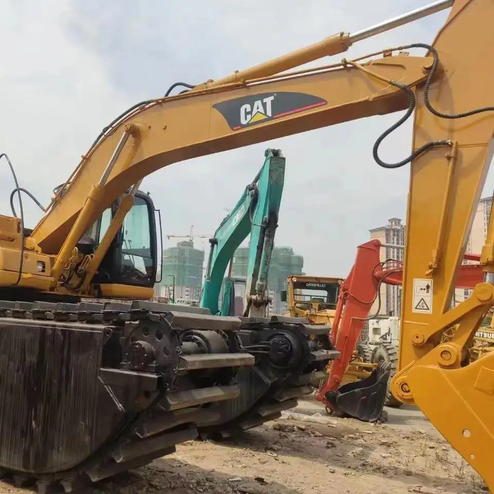 20ton caterpillar 320c Boat Digger used Amphibious Excavator with Side Pontoon for sale