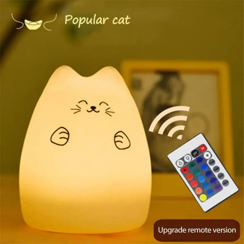 Vofull 2021 Soft Cat Silicone Baby Nursery Lamp 7 Single Colors Sensitive Tap Control Cute Led Night Light for Kids
