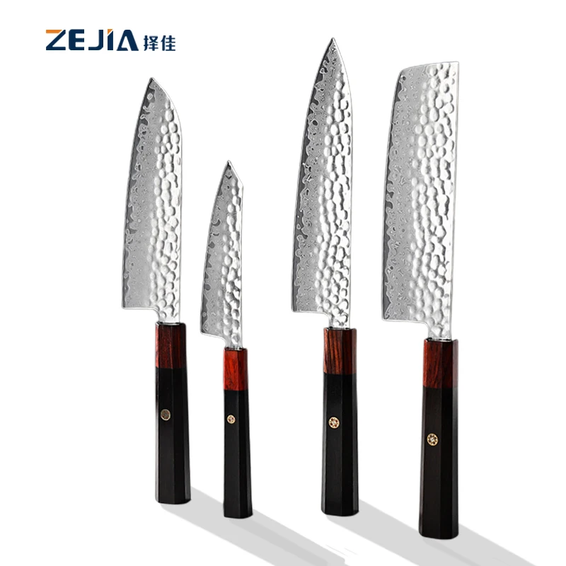 High Carbon 67 Layer Vg10 Messer Damascus Kitchen Santoku Cleaver Chef Knife Set Forged Handle Knife Set with Heptagon Handle