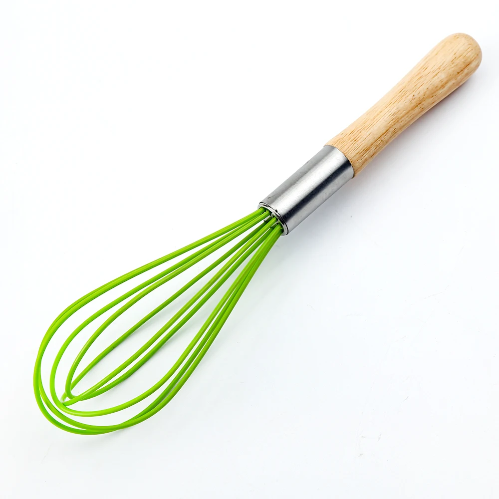 2 Pack Kitchen Silicone Wires Balloon Whisk with Oak Wood Handle Stainless Steel for Baking Cooking Bread Egg Beating Whisking