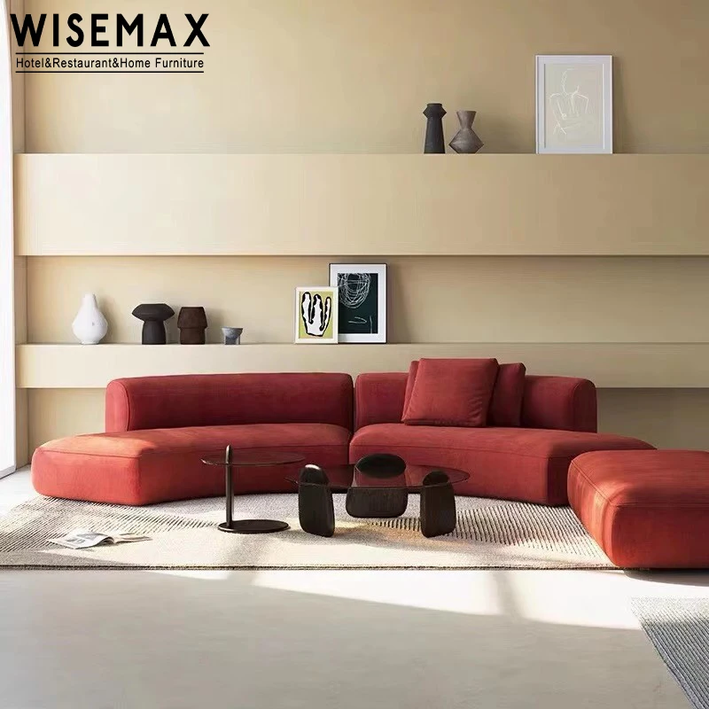 WISEMAX FURNITURE Nordic Modern Living Room Furniture Hotel Lobby S Shaped Sofa Big Size Solid Wood Fabric Sectional Sofas