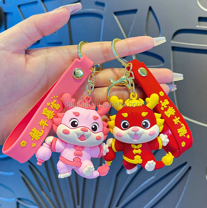 2024 Chinese Zodiac Loong Dragon Soft Rubber Creative Keyring lanyard Bags Car Accessories PVC 3D Cartoon Loong Keychain