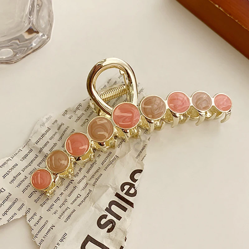 Custom new arrival round dripping glaze metal hair accessories sweet candy color shark hair claw for girls