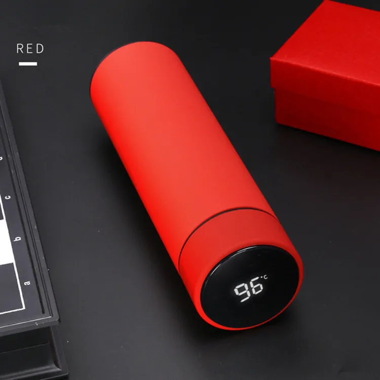 2020 new straight body temperature measuring cup, fashion office business thermos, stainless steel smart thermos