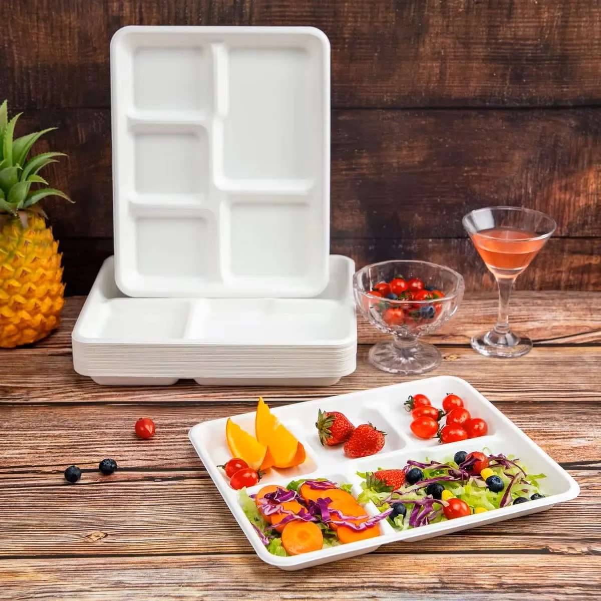 Eco-friendly Rectangle Sugarcane 100% Biodegradable Bagasse Food Tray Disposable