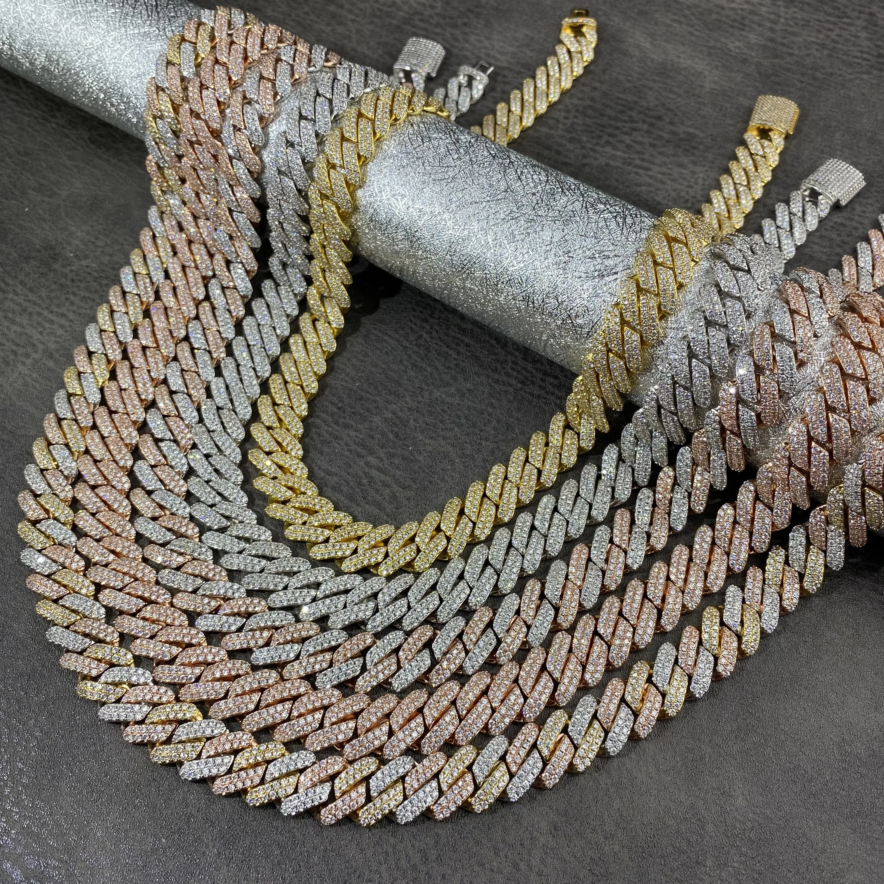 Factory Price Wholesale VVS Moissanite Custom 13mm Solid 925 Sliver Prong Cuban Link Chain Necklace Bracelet For Men Jewelry