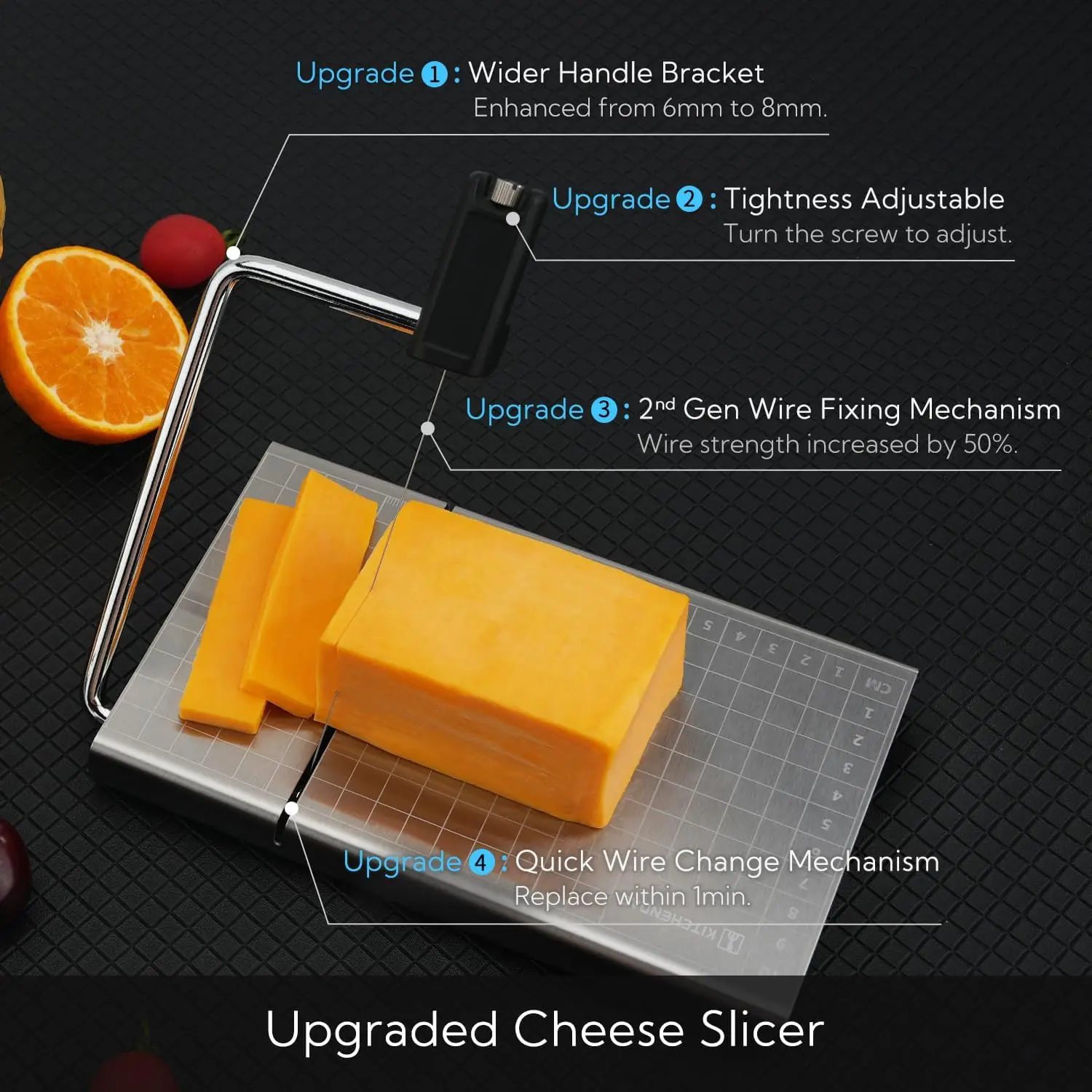 Raybin manual rotary meat vegetable cheese food wire cutting plate stainless steel wire cheese slicer board with slicer