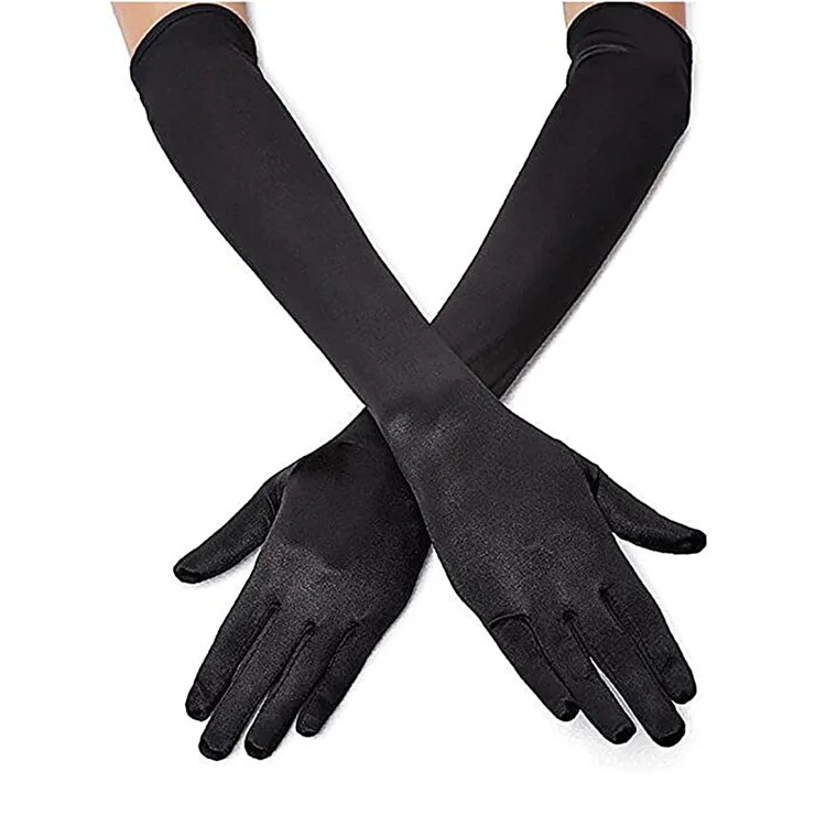 Wholesale Custom White Black Skin Silky Elegant Party Bridal Evening Opera Women Girls Elbow Length Long Satin Gloves