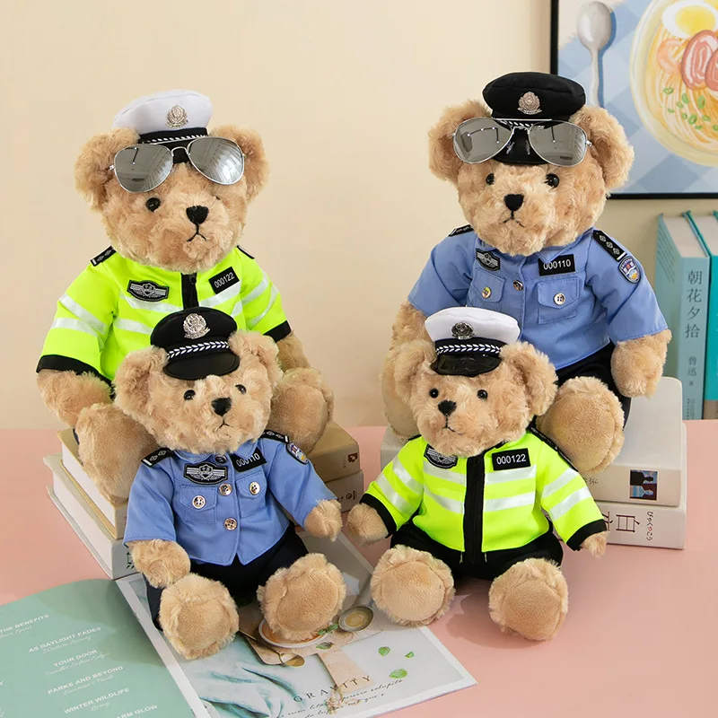 High quality classic Traffic police Teddy Bear doll Super cool plush toy gift for children