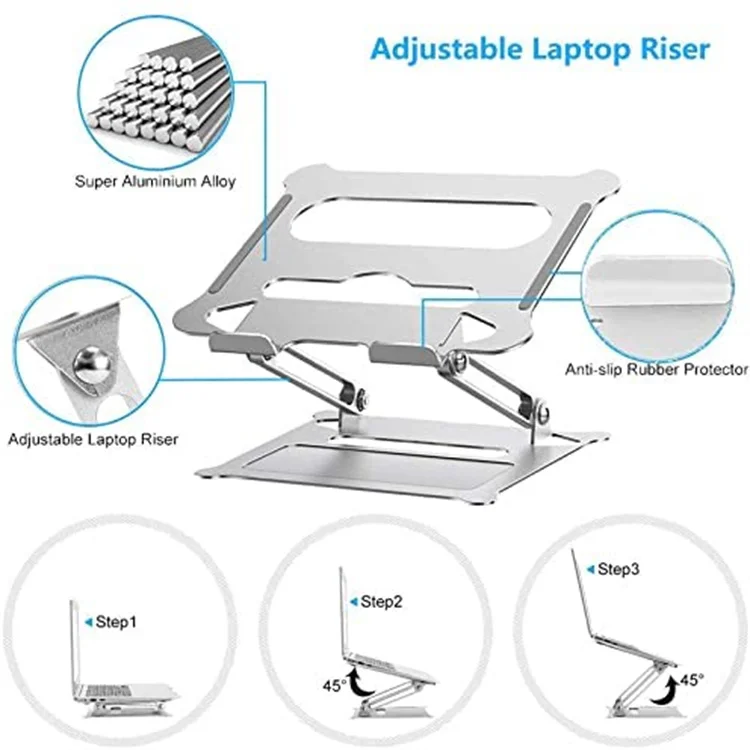 Aluminum Sturdy Dual Rotation Axis Foldable Computer Stand Adjustable Laptop Stand Ergonomic Laptop Riser Holder for Desk