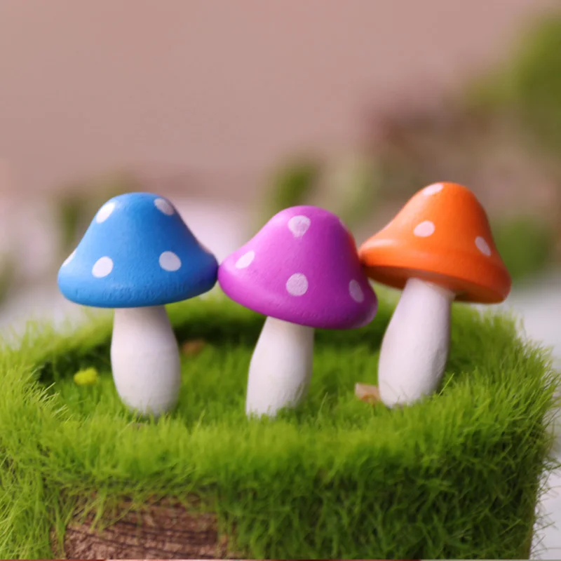 Color Mushrooms Miniature for Fairy Garden Mini Mushroom Figurines Home Accessories Wood Simulated Artificial Mushroom