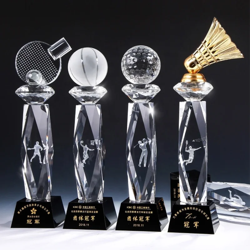 Crystal Badminton Award Trophy / Badminton Sport Trophy Awards Quality Sport Crystal Trophy