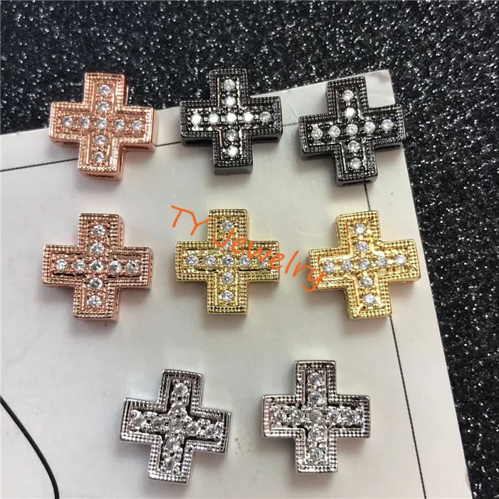 DIY Micro Pave CZ Cubic Zirconia Cross Brass Spacer Beads Accessories For Jewelry Making