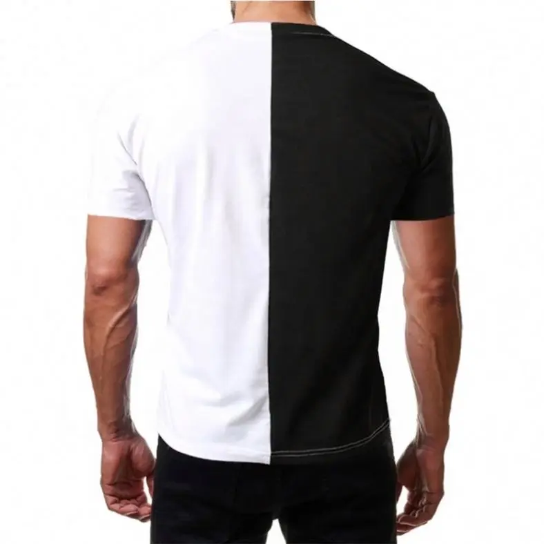 Custom Mens Split Two Tone Color Block Half Black Half White T Shirt