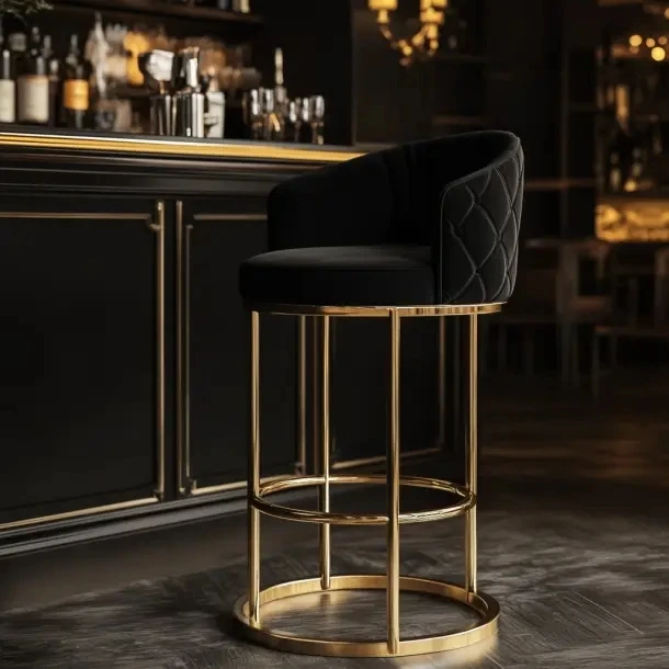 Qiancheng nightclub hookah bar chair furniture for sale gold and black extra tell bar stool with arm rest for the kitchen