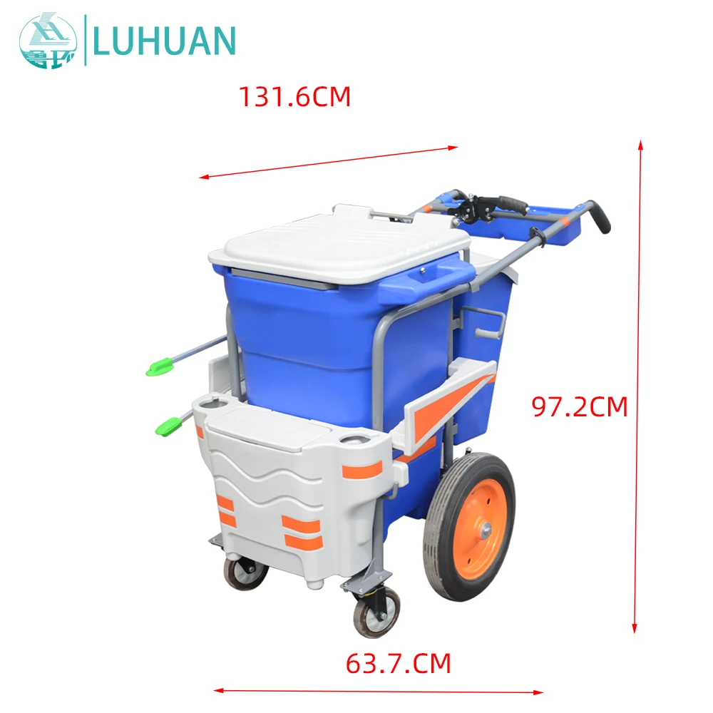 wholesale blue an yellow janitor cart cleaning trolley multipurpose trolley carts Hand Push Hospital Hotel Cleaning Cart Trolley