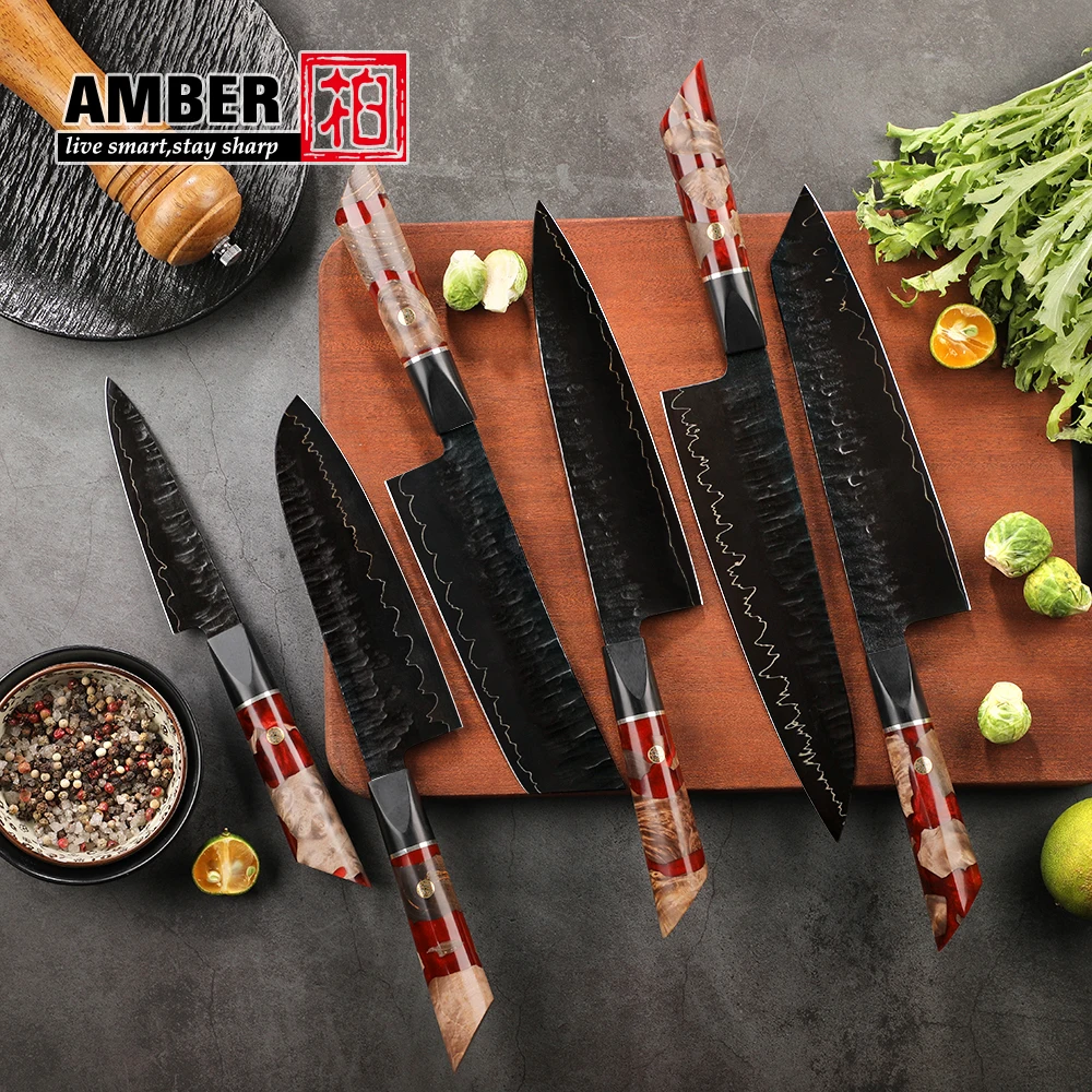 Amber Professional 7inch Top Chef  knives Japanese style Kitchen knives high Carbon steel japanese Forged Santoku Knife