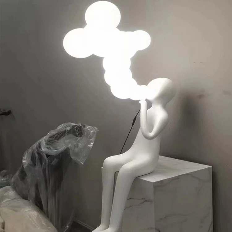 Nordic Fashion Blowing Bubble Figure Ornaments Decorative Resin Human Sculpture Light