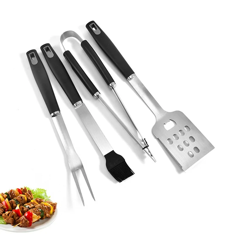 
Manufacturer offer hot selling kitchen outdoor BBQ tool set of 4 pieces barbecue tools with plastic handle BBQ tong clip 