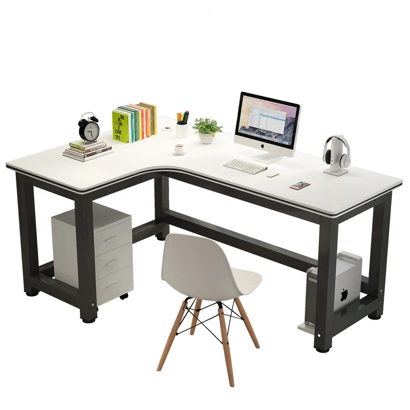 Vintage home office desk L shape black and white office desk modern with steel office desk furniture for SOHO