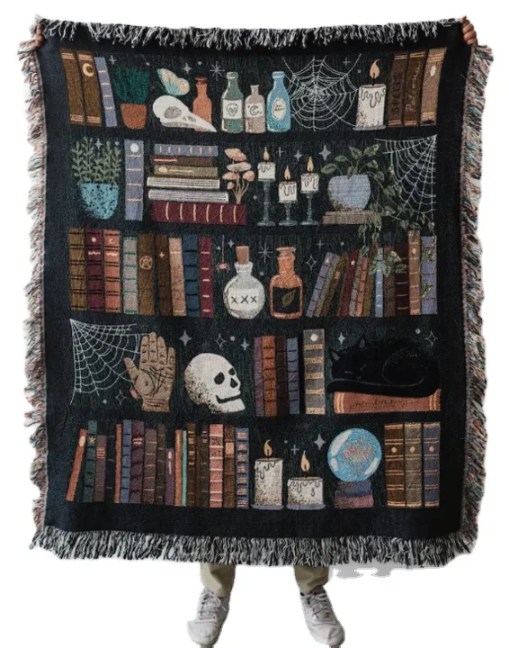 Wholesale custom knitted woven polyester cotton jacquard thread throw tapestry blanket