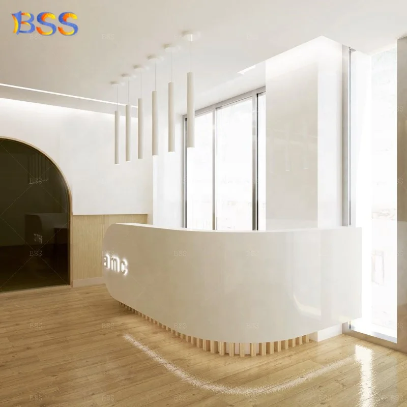 Healthcare Hospital Front Desk Interior Design Customised Wood White Corian L Shape Front Desk Hospital Nurse Station Front Desk