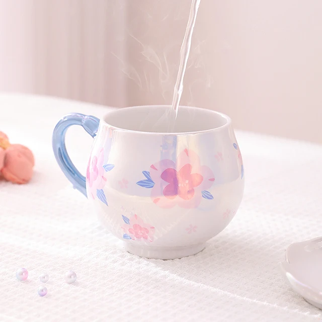 Creative cherry blossom ceramic mug with lid cute gift office breakfast coffee mug