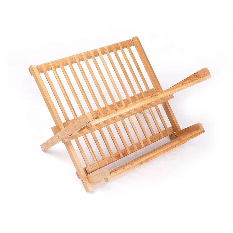 Collapsible Dish Drying Rack  Bamboo Kitchen Folding Dish Rack Plate Holder | Compact Foldable Dish Drainer