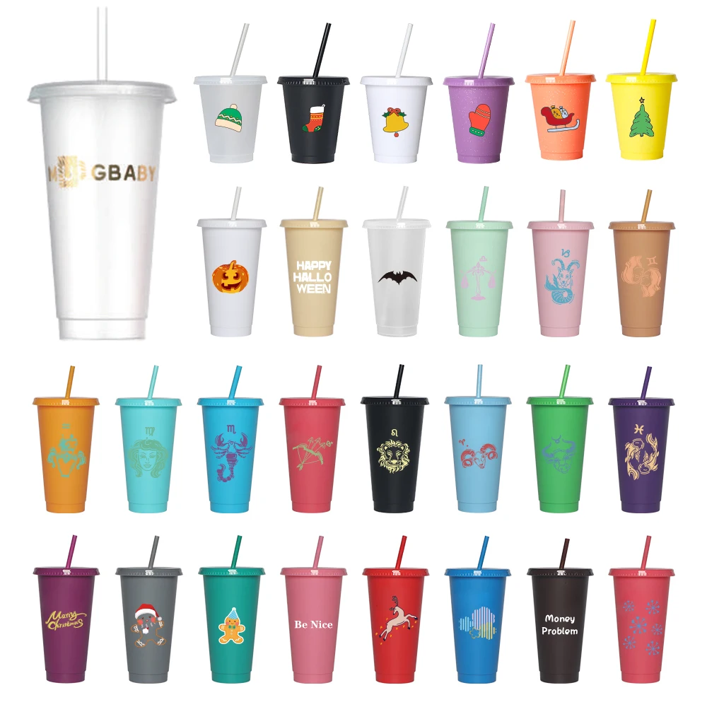 Custom 24oz 710ml reusable pp plastic tumbler water drink mug coffee plastic cups with lids and straws