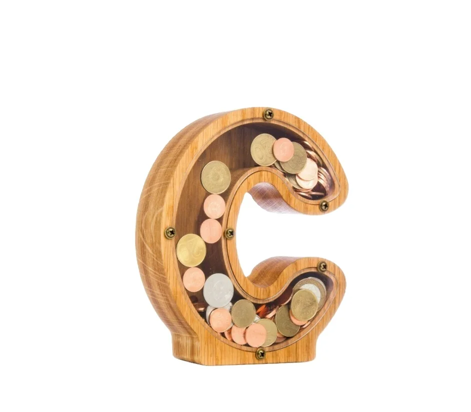 Wooden Piggy Bank Letter Boy Money Box Coin Box