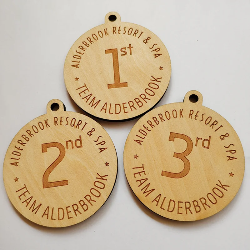 custom made Round Engraved Sports Marathon Running Race Award Souvenir wooden medal