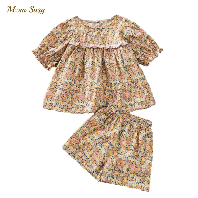 Baby Girl Floral Clothes Set Tshirt+Shorts 2PCS Infant Toddler Child Summer Suit Pastoralism Outfit Floral Baby Clothes 1-7Y