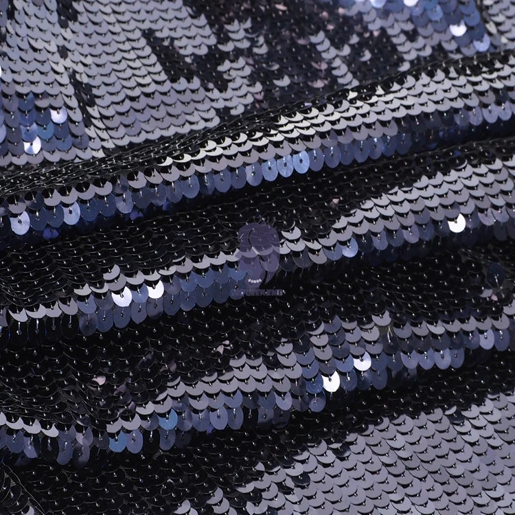 Custom Hot selling stripe Dark Navy white sequin on tulle mesh heavy sequin fabric for evening wedding holiday lace fabric